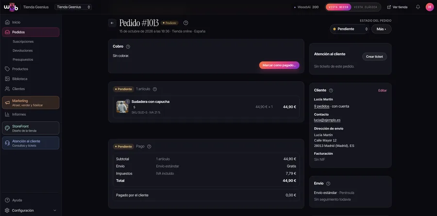 Panel de WeeebShop: Pedidos